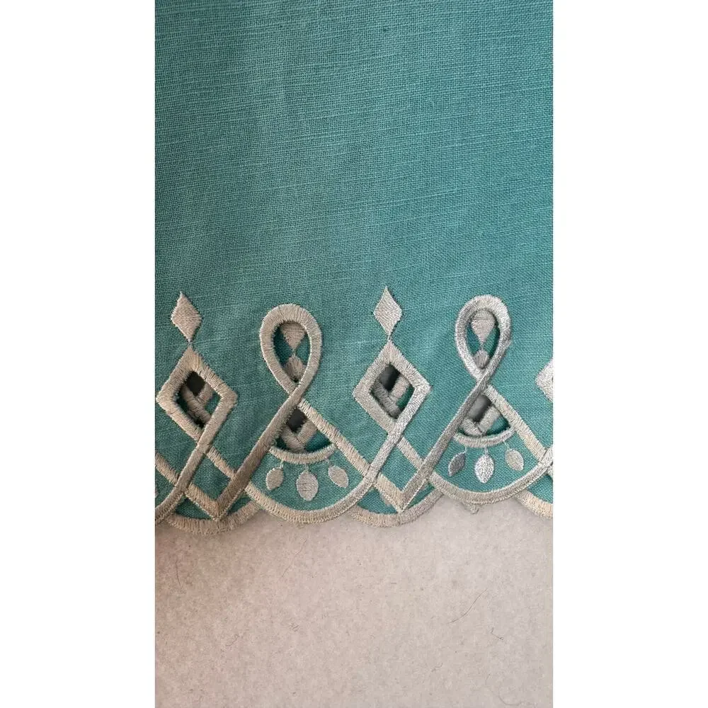 Bob Mackie Wearable Art 2000s Turquoise Linen Embroidered Twin Set XS